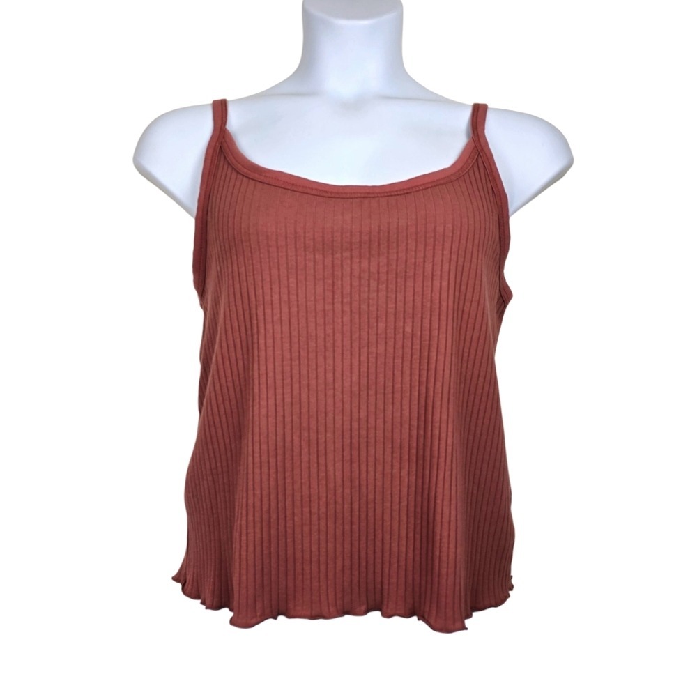 Old Navy Womens Rust Red Ribbed Lettuce Hem Tank Top Size XL Tall NWT